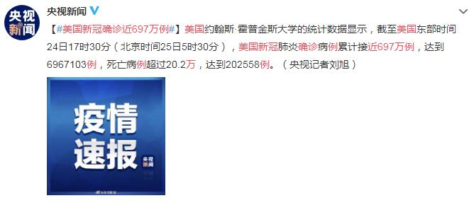 9月25日美国疫情最新消息情况：美国新冠确诊近697万例