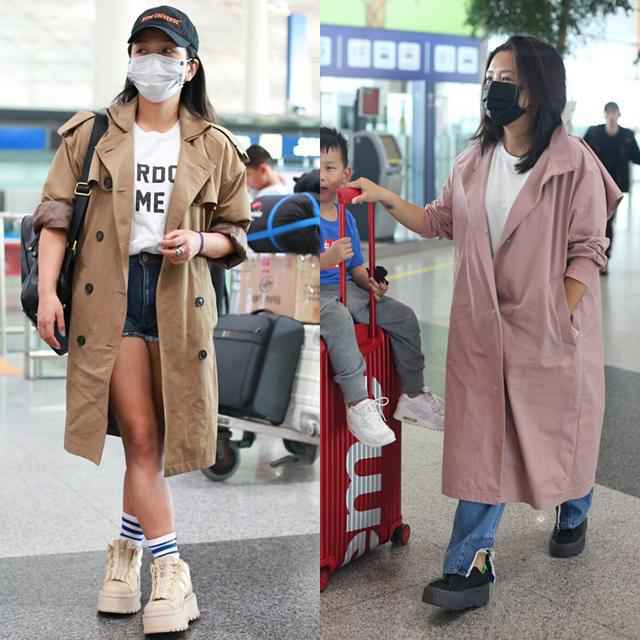 何洁终于放弃廓形上衣,挑战修身长风衣肚子好圆,小腿肌肉好发达