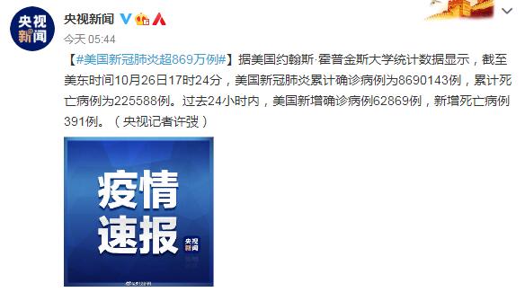 10月27日美国疫情最新消息情况：美国新冠肺炎超869万例