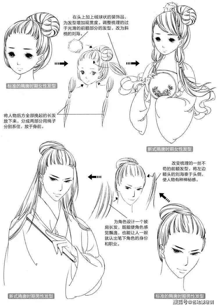 怎样画古风发型?各种古风发型的详细画法!