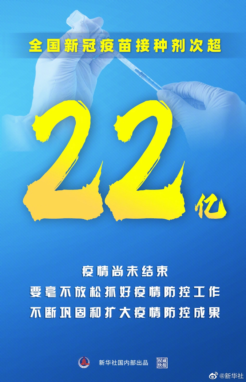  权威快报 | 全国新冠疫苗接种剂次超22亿