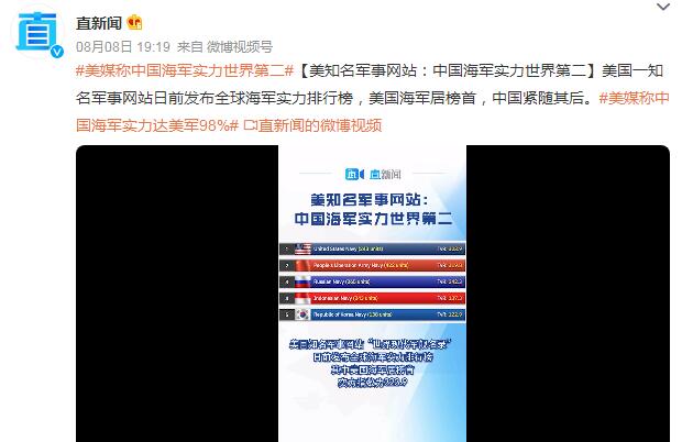 美军事网站发布全球海军实力排行榜 美国海军居榜首
