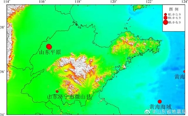 2023年以来山东地区3级以上地震震中分布图(来源：山东省地震局)