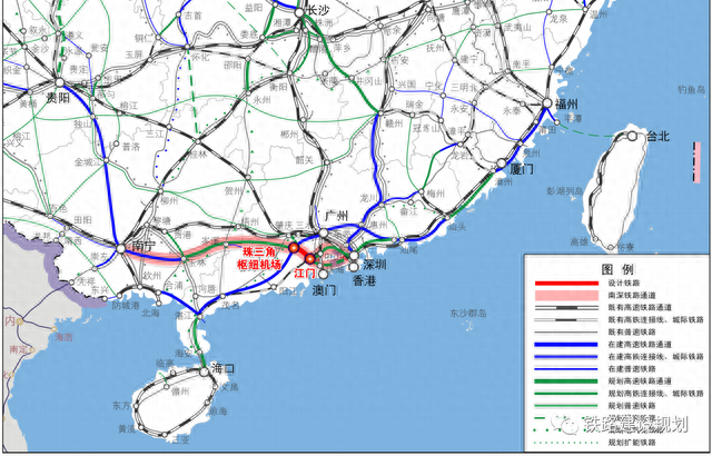 珠三角枢纽机场至桂粤省界段线路示意图（来源：铁路建设规划）